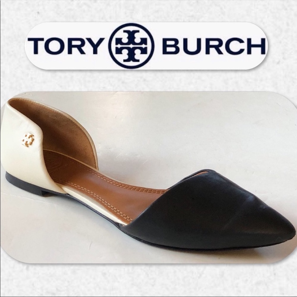 Tory Burch Black and White D’Orsay Flats
